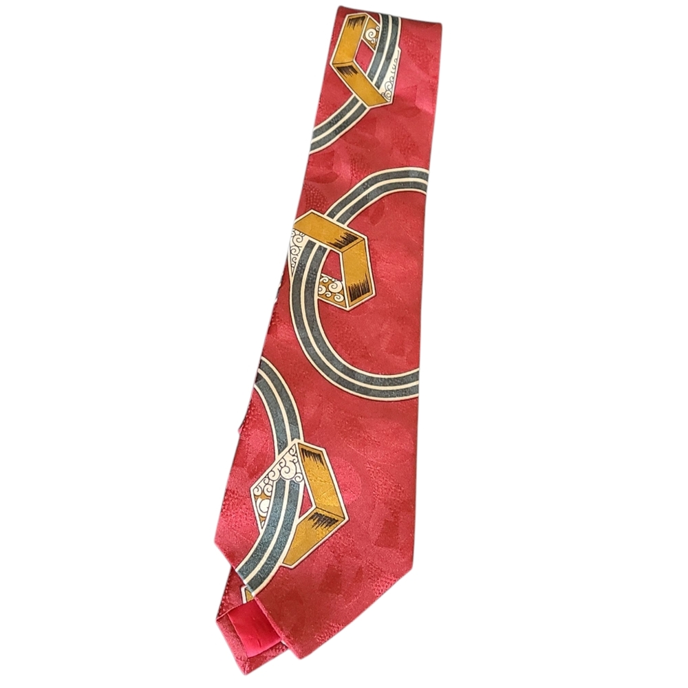 Richel Geometric Men's Tie Red Gold Classic One Size